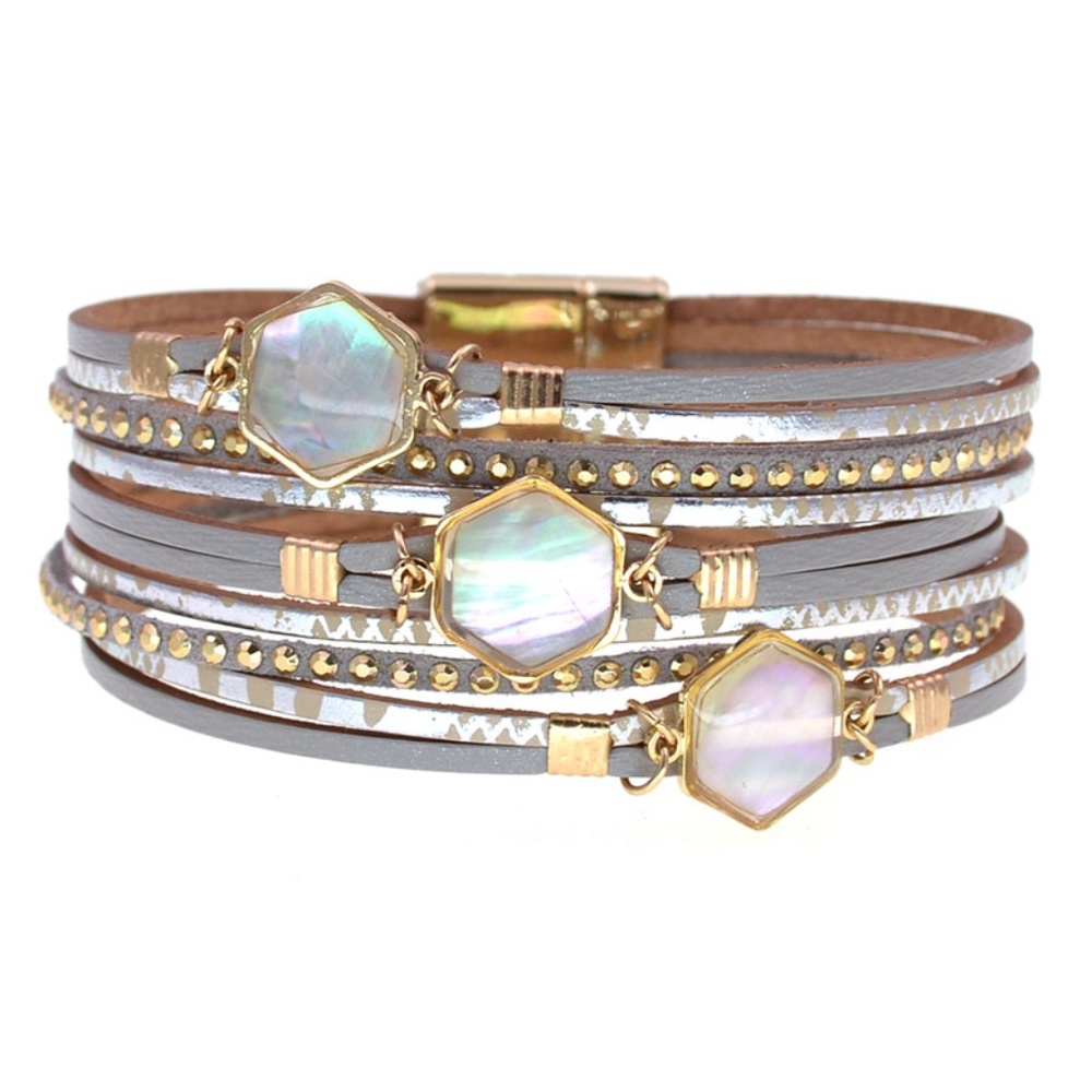 COPY - Mother of Pearl Leather Bracelet with Magnetic Clasp 18cm
